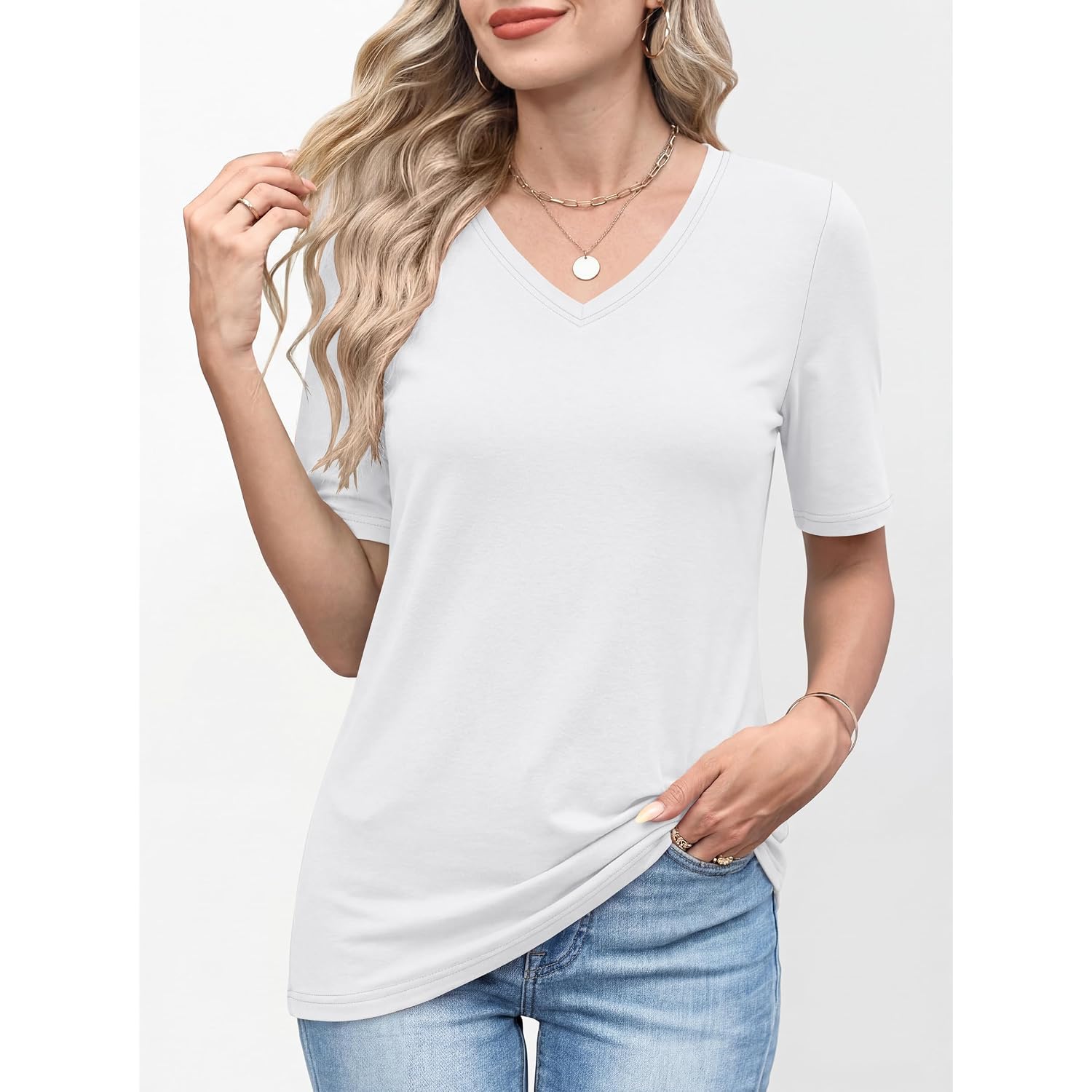 Anrabess Womens Half Sleeve Tops V Neck Shirts | Comfy Soft Basic Fit Tee, Business Casual Work Daily Wear T-Shirts, Summer Spring Trendy Clothes
