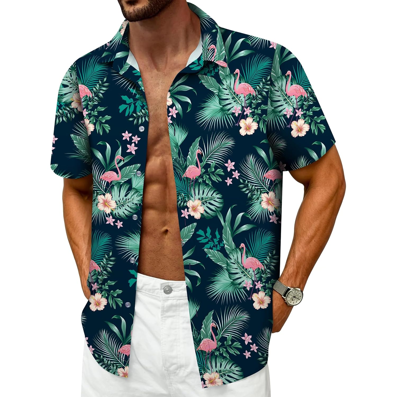 Hawaiian Shirt For Men Tropical Shirts Summer Beach Button Down Short Sleeve Luau Aloha Floral Cruise Vacation Outfit 2026