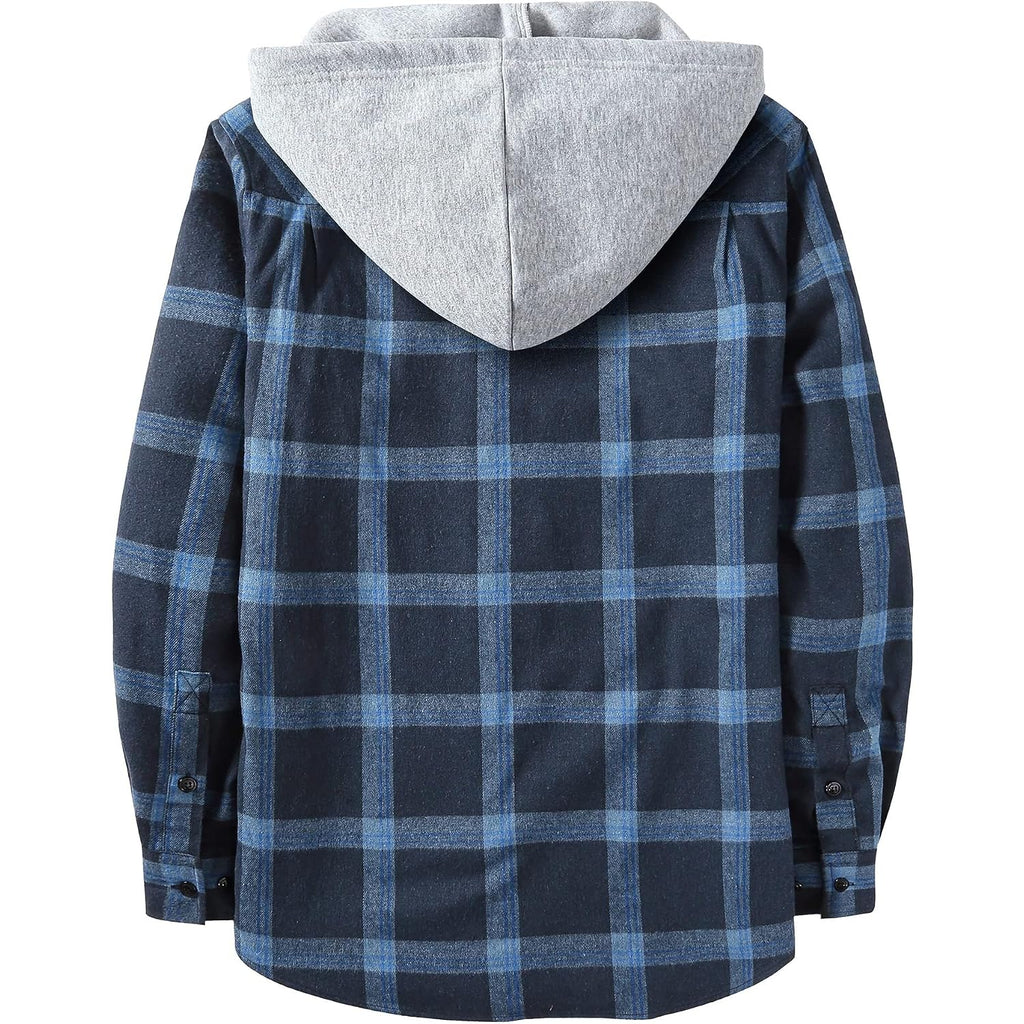 Zity Men'S Flannel Hoodie Shirts Casual Button Down Plaid Shirt Jackets For Men Long Sleeve Stylish Hooded With Pocket