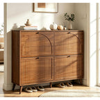 Fsbecl Shoe Storage Cabinet For Entryway With 4 Flip Drawers, Narrow Shoe Organizer With Fluted Panel, Freestanding Wood Hidden Shoe Cabinet