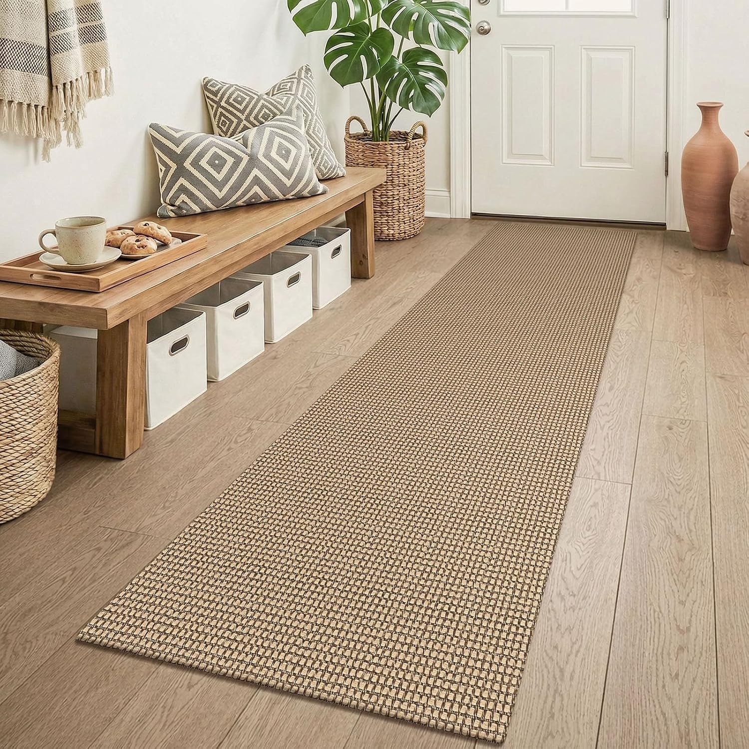 Kozyfly Boho Runners For Hallways 2X6 Ft Washable Kitchen Runner Non Slip Rubber Backed Hall Runners Cotton Entryway Runner Rugs For Indoor Backdoor Bedroom Kitchen, Orange Beige/Tan/Brown