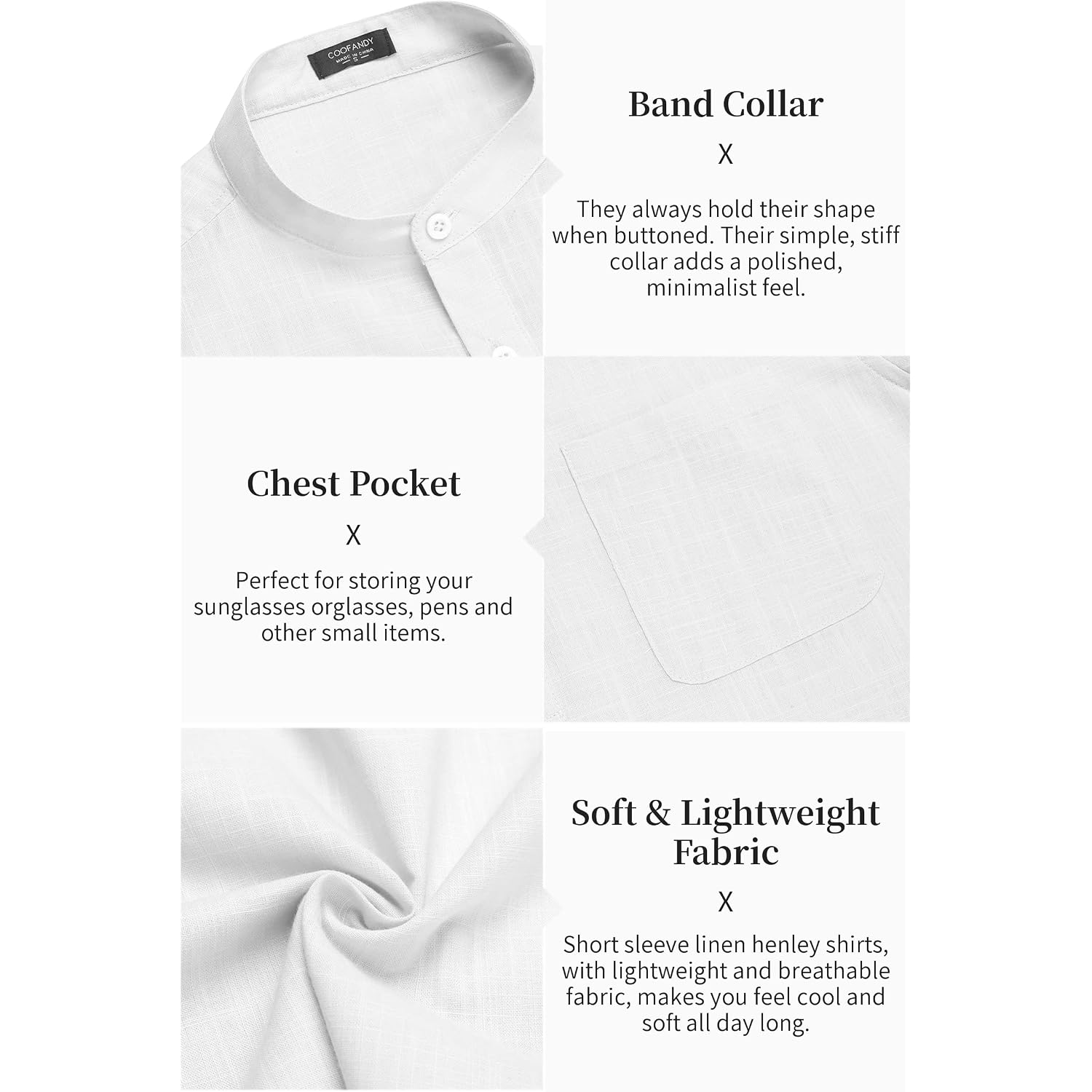 Coofandy Men'S Cotton Linen Henley Shirt Short Sleeve Hippie Casual Beach T-Shirts With Pocket