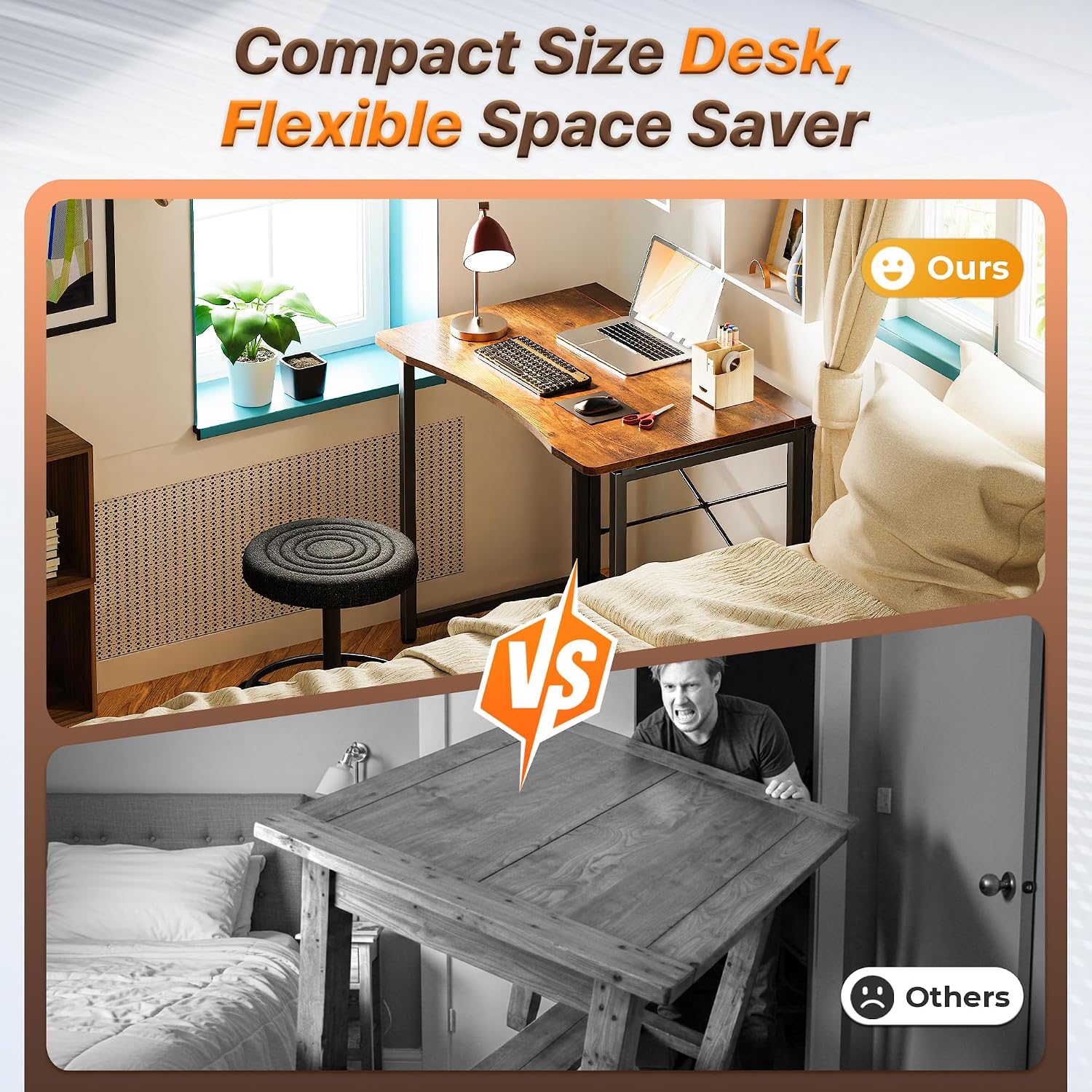 Huuger Folding Desk For Small Spaces, 31.5 Inch Foldable Computer Table, Easy Assembly, For Home Office, Study, Bedroom, Dorm, Space Saving, Small Writing Work Office Computer Desk, Rustic Brown