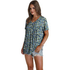 Womens T Shirts Short Sleeve Pleated Dressy Casual V Neck Summer Tops Blouses