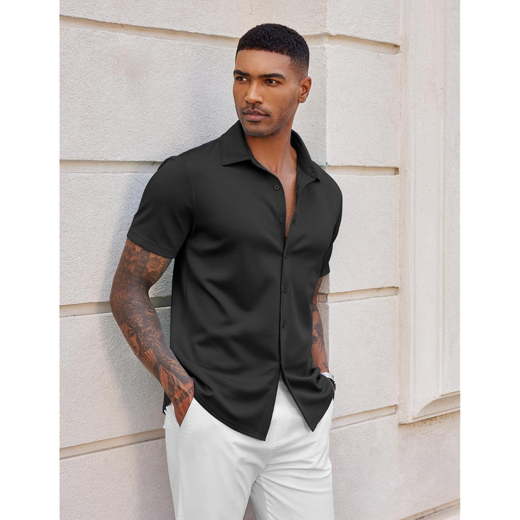 Coofandy Mens Casual Wrinkle Free Shirts Short Sleeve Button Down Summer Stretch Dress Shirt