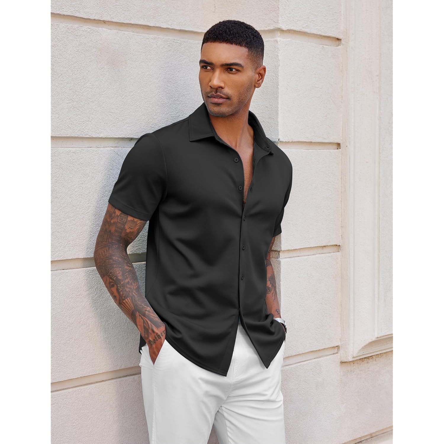 Coofandy Mens Casual Wrinkle Free Shirts Short Sleeve Button Down Summer Stretch Dress Shirt