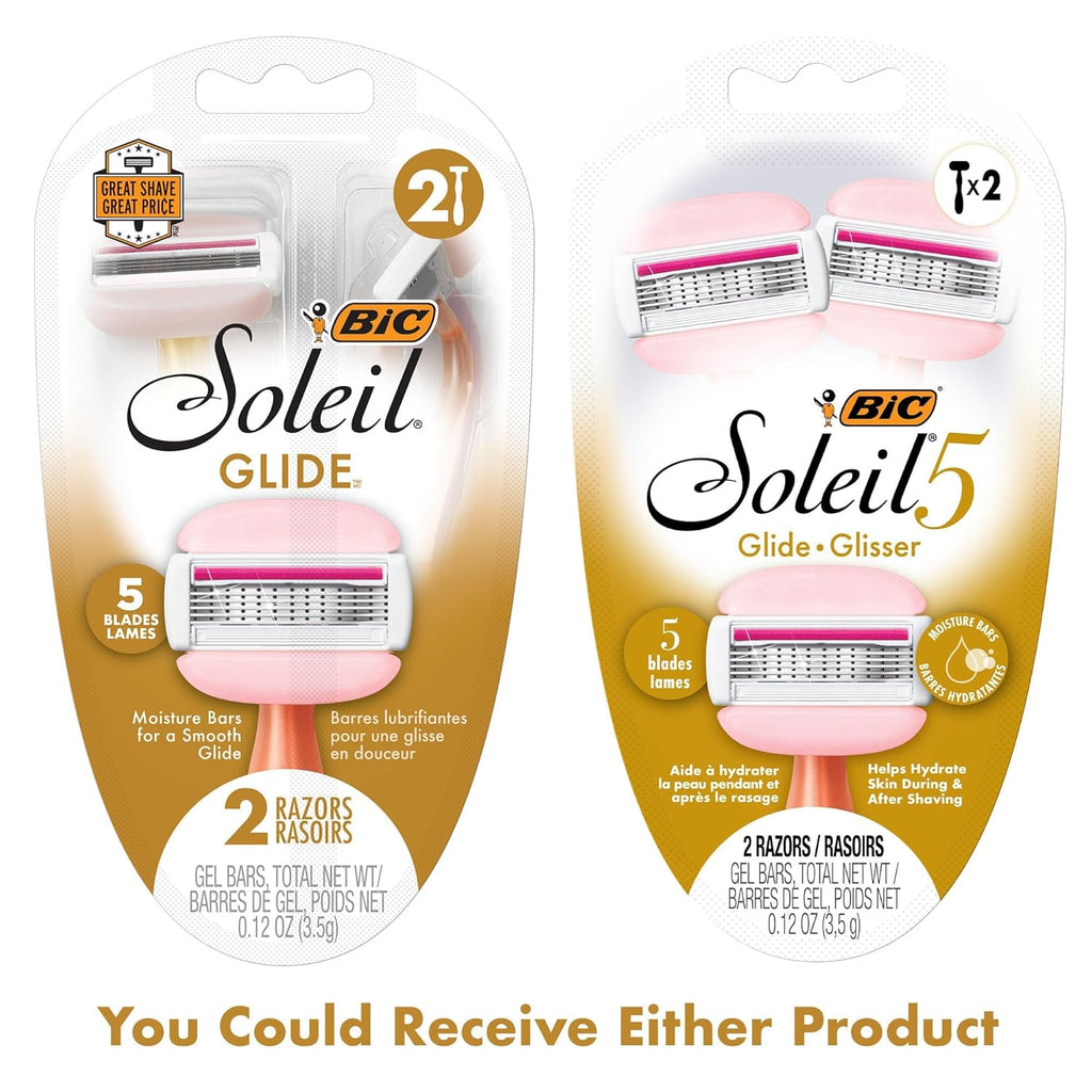 BIC Soleil 5 Glide Women's Disposable 5-Blade Razors, Smooth Glide With Shea Butter Moisture Bars, 2-Pack