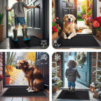 Smiry Front Door Mat Outside Entrance, Heavy Duty Natural Rubber Doormat, Non Slip, Trap Dirt And Moisture, Easy Clean, Low Profile Welcome Floor Mats For Indoor Outdoor Entry, 29.5X17 Inch, Black
