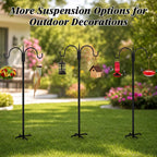 Heavy Duty Shepherds Hook 76" Double Hooks Adjustable (44/60/76") - Alloy Steel 5-Prong Base, 17Lb Capacity - Easy Assembly Bird Feeder Pole For Hanging Planters, Lanterns, Wind Chimes