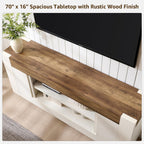 Okd Modern 70" Tv Stand, Entertainment Center For Tvs Up To 80", Media Console With Large Open Storage & Side Cabinets, Thick Wood Design For Living Room, Antique White