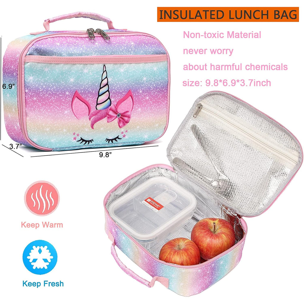 Backpack For Girls, Kids Backpacks Preschool Kindergarten Bookbag Cute Lightweight With Chest Strap And Lunchbox (Unicorn)