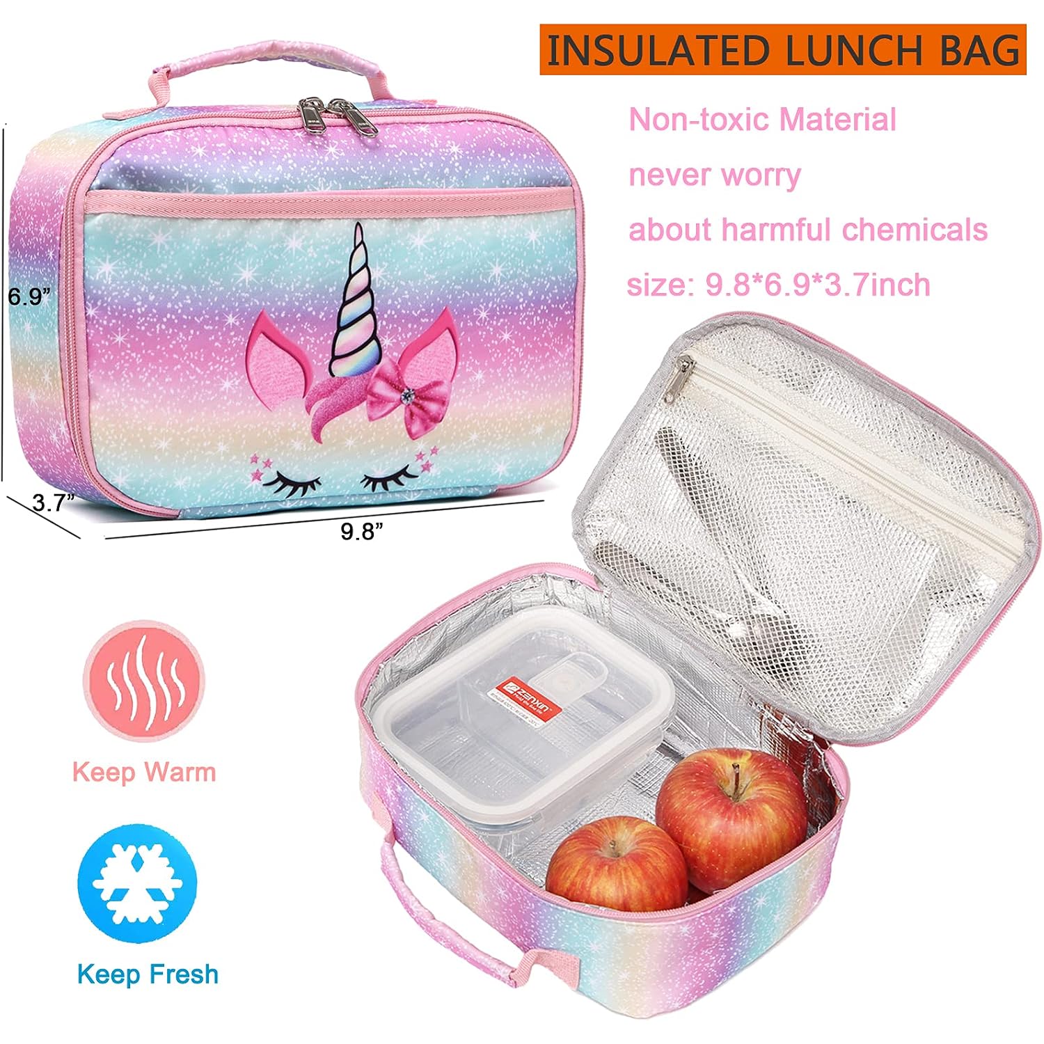Backpack For Girls, Kids Backpacks Preschool Kindergarten Bookbag Cute Lightweight With Chest Strap And Lunchbox (Unicorn)