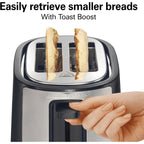 Hamilton Beach Extra-Wide Slot 2 Slice Toaster With Bagel & Defrost Buttons | Browning Control With 7 Shades | Auto Shutoff | Toast Boost | Slide-Out Crumb Tray | Black & Stainless Steel | 22633G