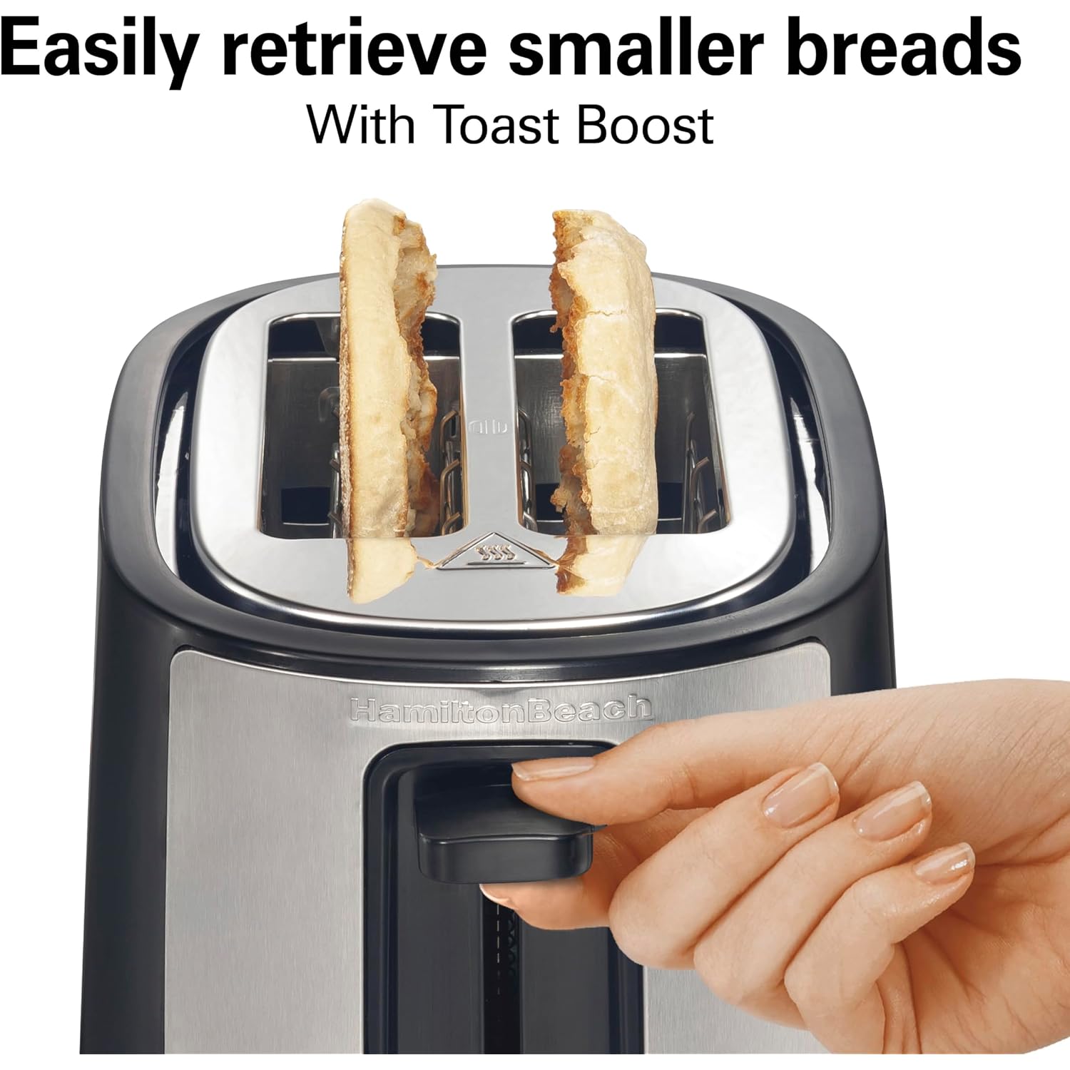 Hamilton Beach Extra-Wide Slot 2 Slice Toaster With Bagel & Defrost Buttons | Browning Control With 7 Shades | Auto Shutoff | Toast Boost | Slide-Out Crumb Tray | Black & Stainless Steel | 22633G
