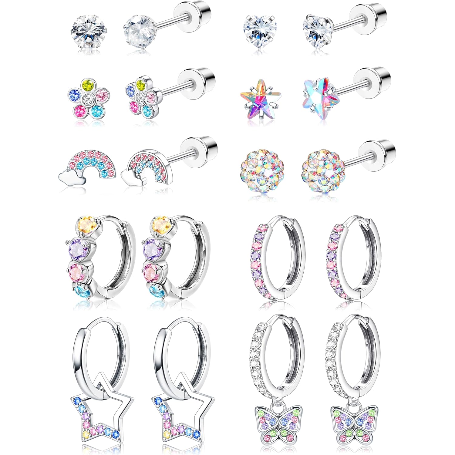 Hypoallergenic Earrings For Girls Women Surgical Stainless Steel Screw Back Earrings Set For Sensitive Ears Kids Earrings Toddler Earrings Cute Girls Earrings