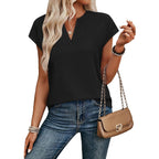 Wiholl Womens Summer Tops V Neck T Shirts Cap Sleeve Business Casual Outfits Loose Fit Beach Vacation Clothes Basic Tees