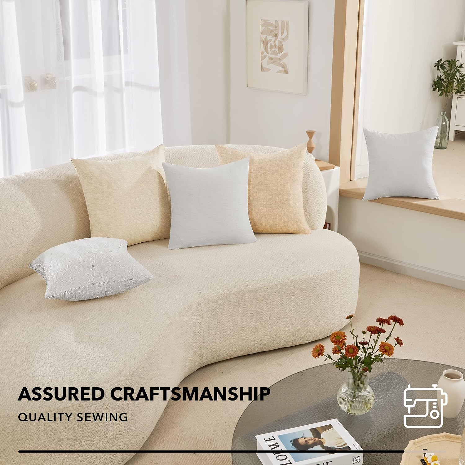 Deconovo Throw Pillow Covers 18 X 18 Inch Set Of 4, Covers Only No Insert, Faux Linen Decorative Square Pillowcases With Hidden Zipper For Couch Sofa Bed Living Room, Natural White (Warm Off-White)