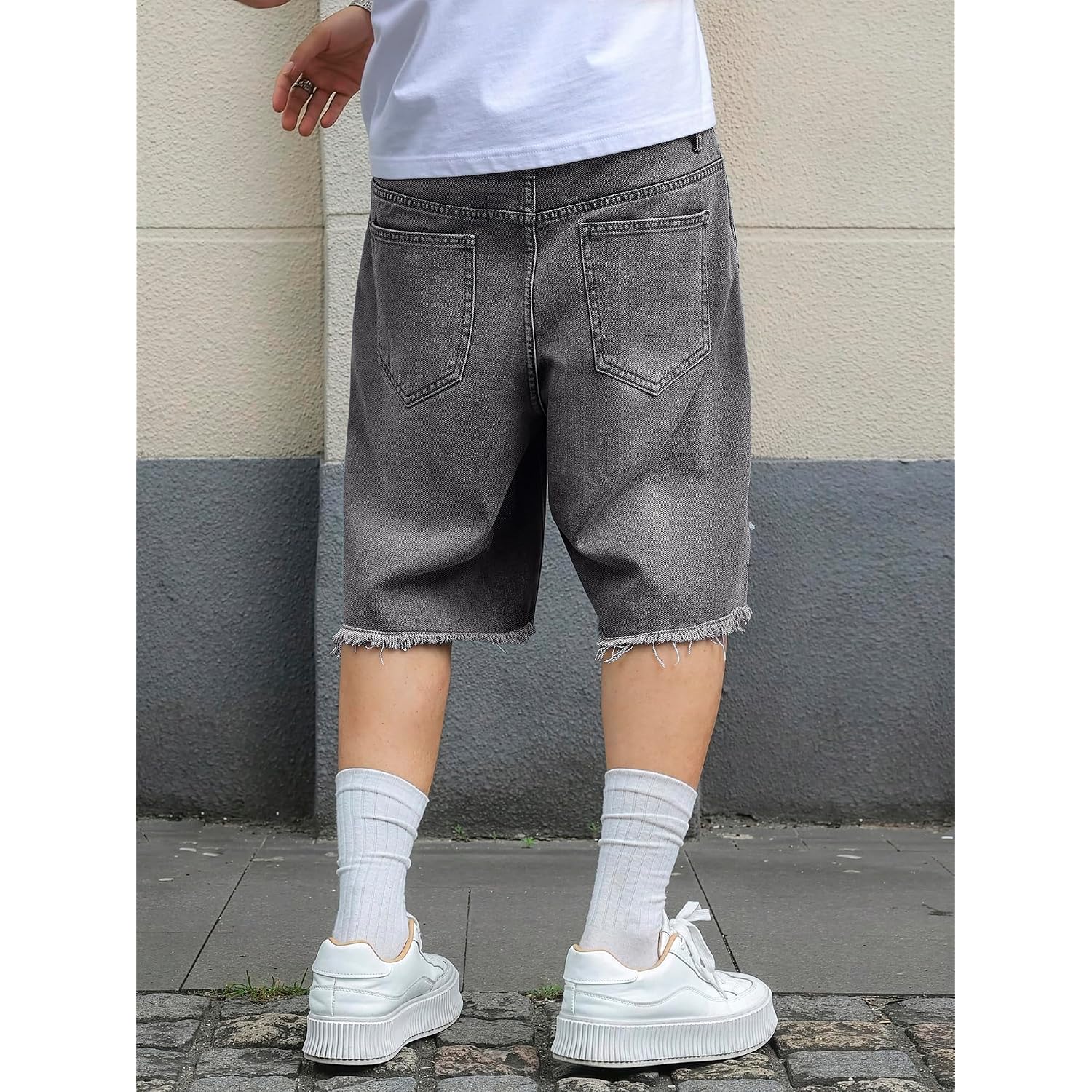 Mens Y2K Carpenter Baggy Jean Shorts, Ripped Jorts Wide Leg, Distressed Cargo Long Denim Shorts Loose Fit Streetwear Summer