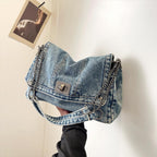 Large Denim Purses For Women Denim Tote Bag Casual Retro Crossbody Lightweight Shoulder Bag Canvas Handbags