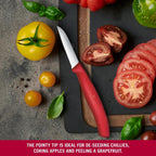 Victorinox Swiss Classic 3 In Serrated Paring Knife, Pointed Tip, Red | Swiss Made Stainless Steel Vegetable Knife With Ultrasharp Wavy Edge And Ergonomic Handle. Dishwasher Safe Kitchen Tool