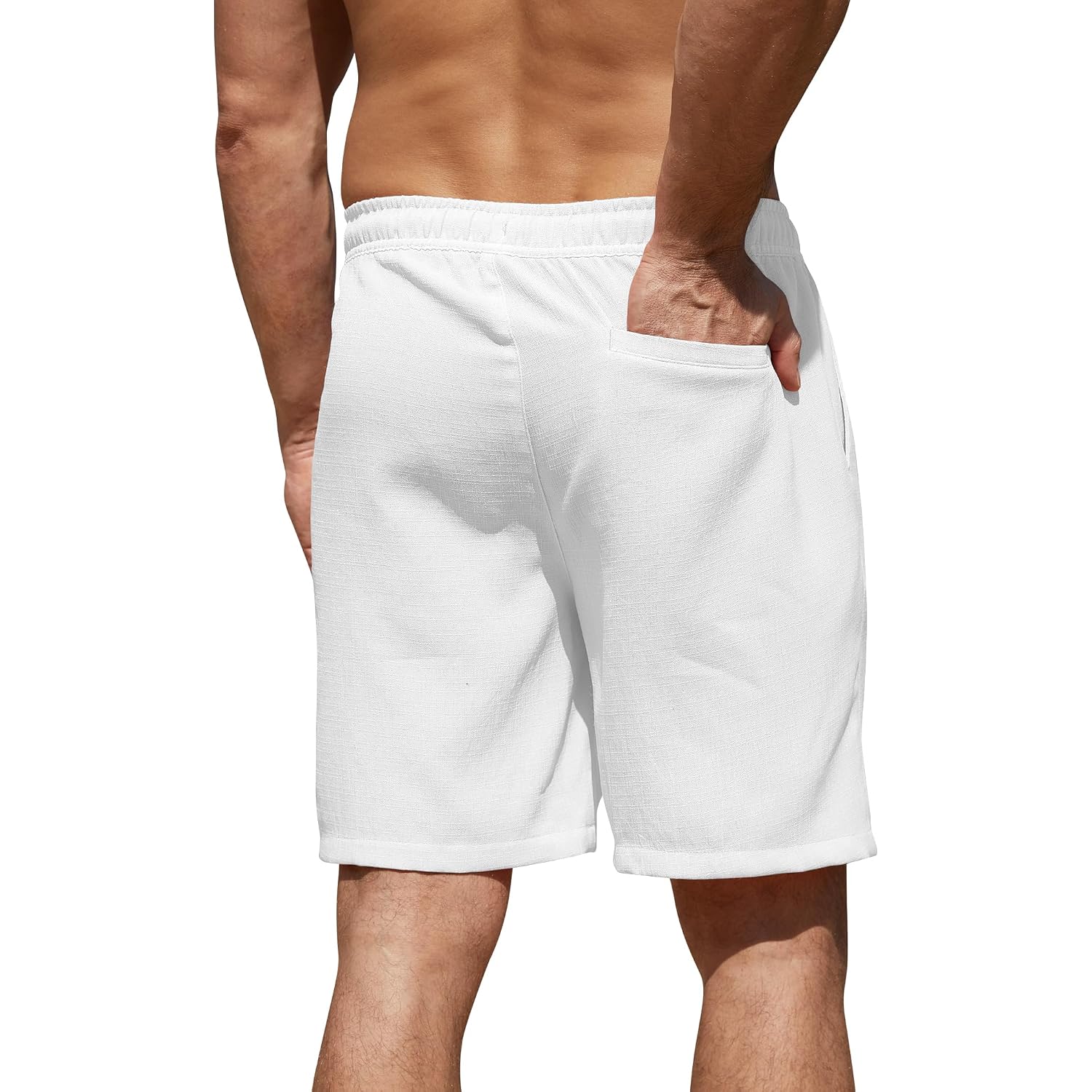Men'S Casual Shorts Casual Elastic Waist Drawstring 7 Inch Summer Beach Vacation Shorts With Pockets