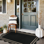Scalloped Easy Jute 3x5 Outdoor Rug, Washable Rugs for Entryway Black Front Door Mat, Farmhouse Neutral Non Slip Indoor Carpet for Patio Living Room Backyard