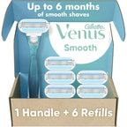 Gillette Venus Smooth Women's Razor Handle + 6 Refills with Soft-Grip Gel Handle