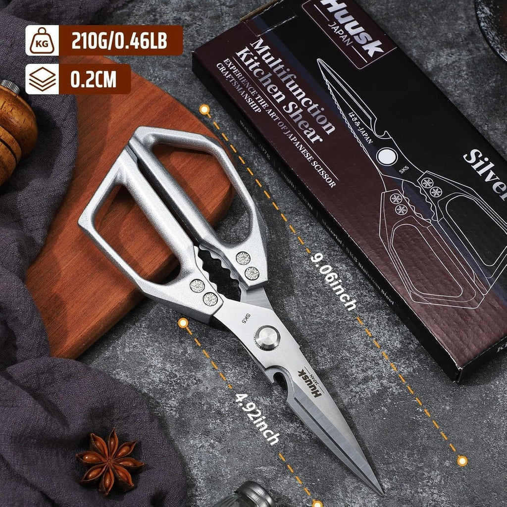 Huusk Kitchen Scissors All Purpose - Stainless Steel Kitchen Shear, Sharp Silver Meat Scissors Dishwasher Safe, Heavy Duty Poultry Shears, Japanese Cooking Scissor For Food, Gifts For Women