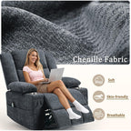 Korser 360° Swivel Rocker Recliner For Adults, Nursery Glider Recliner With Massage And Heating, Rocking Chair With Cup Holder, Manual Recliner Chair For Living Room, Bedroom (Fabric, Dark Gray)