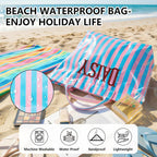 Personalized Beach Tote Bag with Name, Custom Embroidery Waterproof Striped Tote for Women, Large Capacity PVC Handbag for Summer Travel, Lightweight Beach Bag Gift for Mom Bridesmaid Birthday. | Waterproof fabric