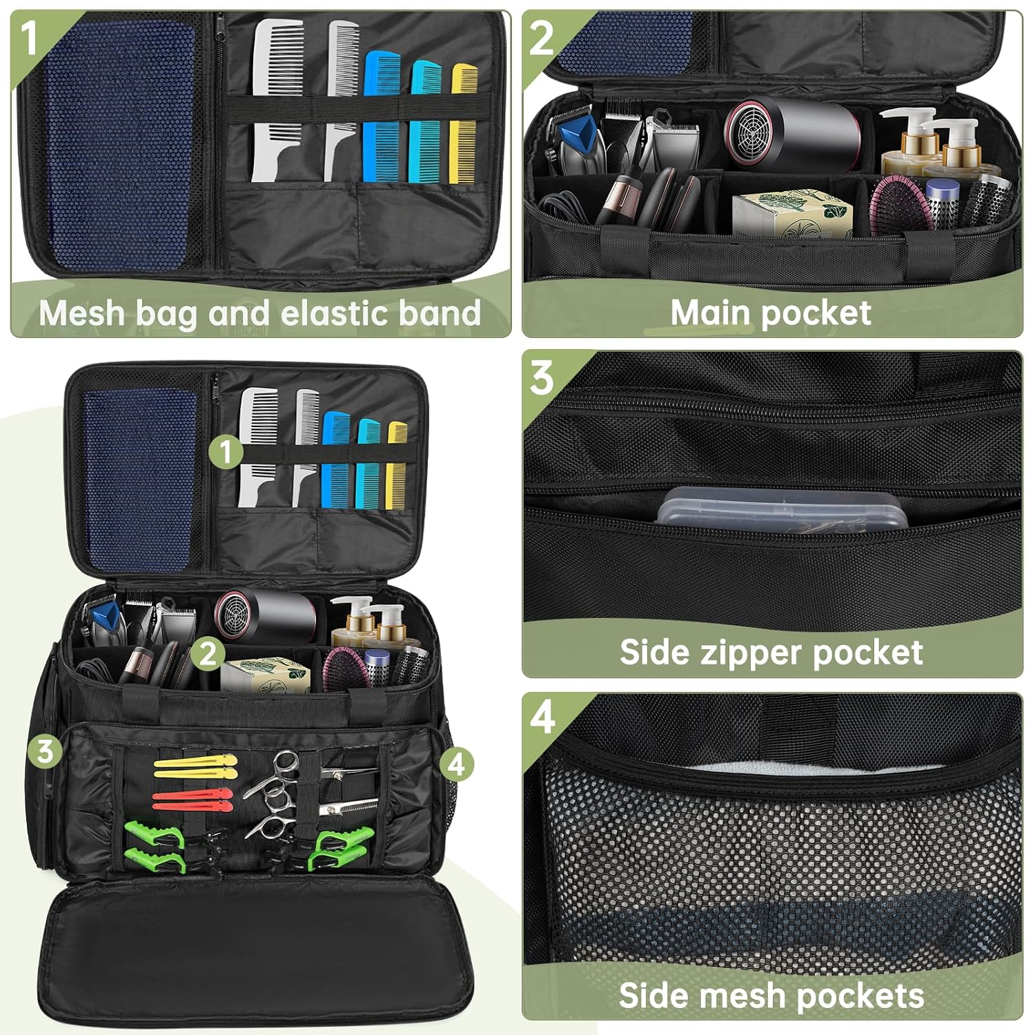 Toribio Large Capacity Hairdresser Bag With Adjustable Dividers, Barber Carrying Bag Barber Travel Case Organizer For Clippers And Supplies, Holds Various Hair Cutting Tools