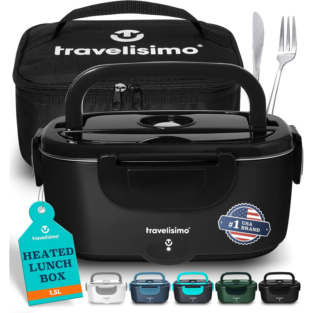 Travelisimo Electric Lunch Box For Adults 100W Heated Lunch Box For Men 1.5L Stainless Steel Portable Food Warmer, 12/24/110V For Travel & Work, Loncheras Electricas Para Calentar Almuerzo