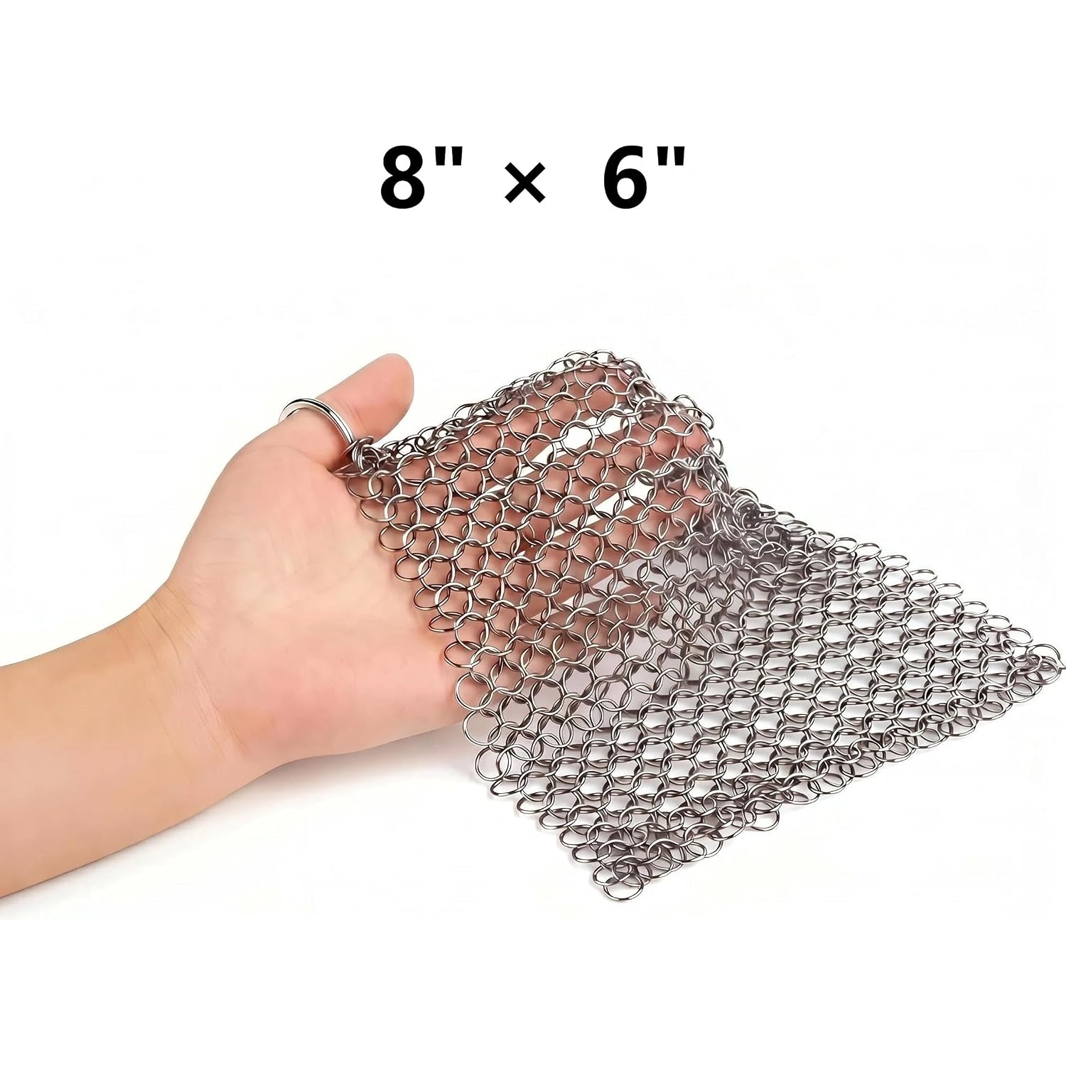 8"X6" Cast Iron Scrubber Stainless Steel Chainmail Cleaner For Pre-Seasoned Pans, Griddles, Bbq Grill And Pot Cookware Cleaning