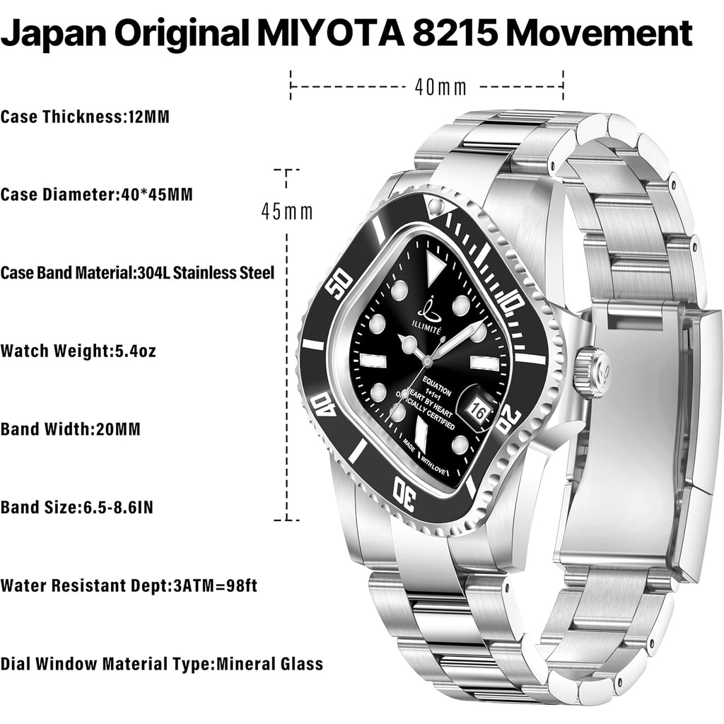 Illimite Melting Automatic Watches For Men Japanese Miyota 8215 Self-Winding Mechanical Movement Watch Waterproof Stainless Steel Art Surrealist Wrist Watches Pea001