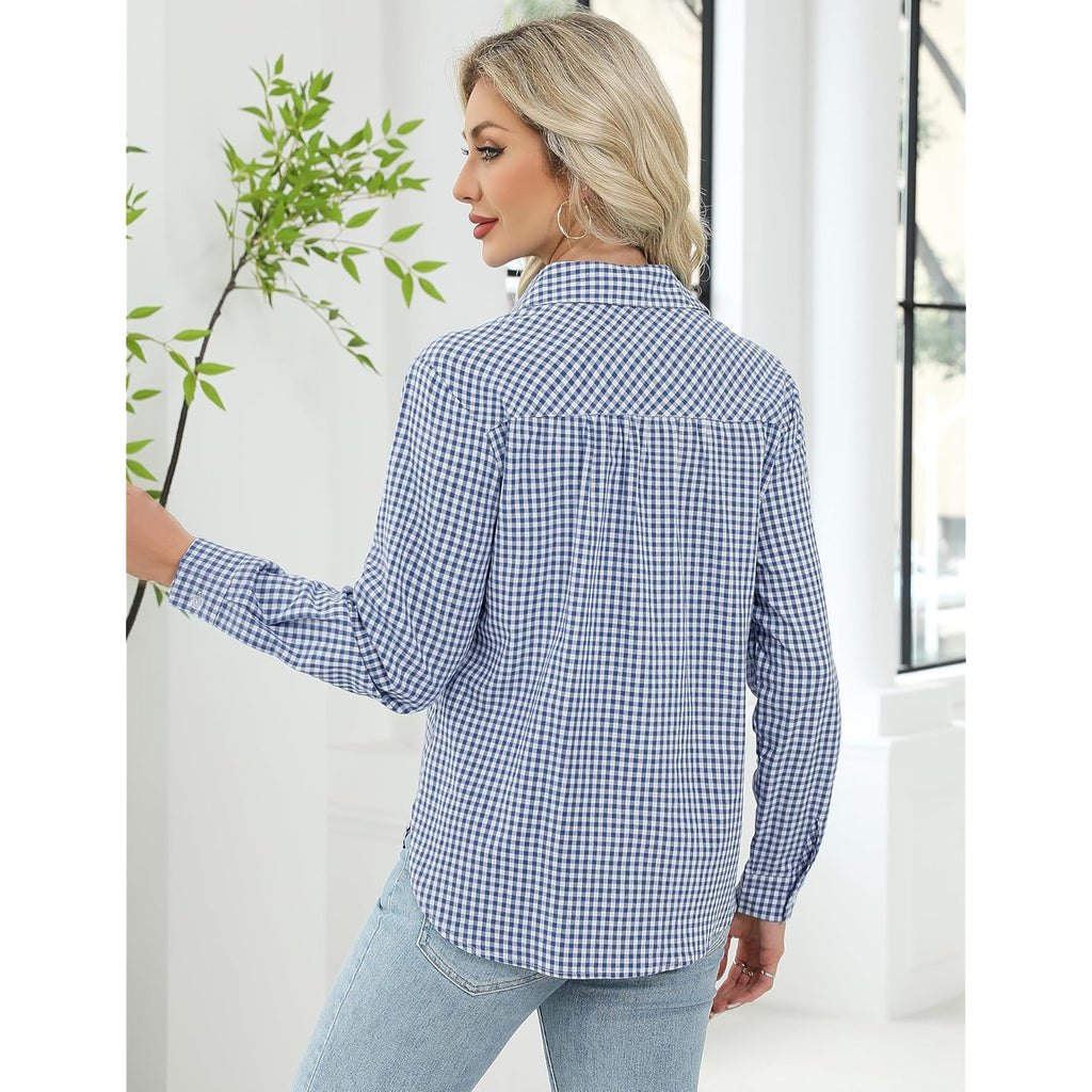 Womens Long Sleeve Button Down Shirts Casual Loose Fit Cotton Collared Blouses
