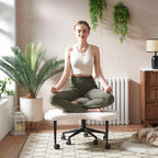 Ergonomic Cross Legged Chair, 360° Swivel Meditation Chair With Wheels, Height Adjustable Seat For Adhd, Strong Lumbar Support, Chic Home Office Furniture, Teddy Fabric, Off White