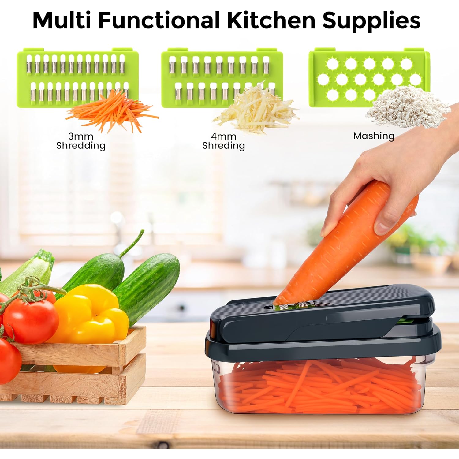 Yusshn Vegetable Chopper, 12-In-1 Food Veggie Chopper Cutter With Container | 7 Sharp Blades Dice, Slice, Shred And Grate For Salads, Onions And Meal Prep, With A Non-Slip Base And Drain Basket