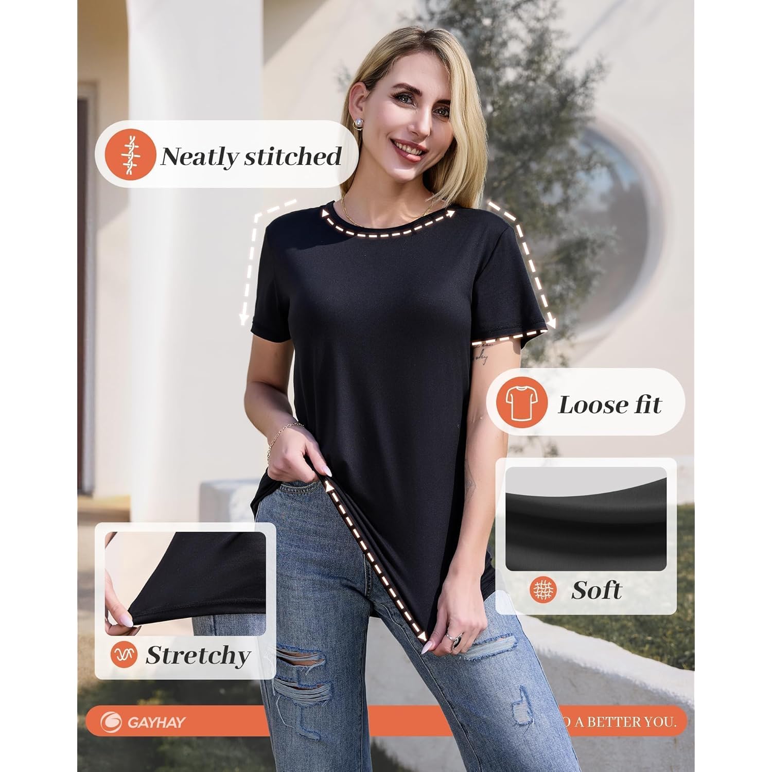 3 Pack Womens T-Shirts - Short Sleeve Spring Summer Tops Crew Neck Trendy Casual Work Soft Basic Tees for Ladies 2026