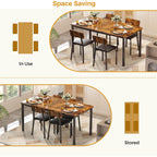 Ironck 5-Piece 63" Extendable Dining Table With 4 Upholstered Chairs, Kitchen Table Set For 4-8 People, Dining Room Sets With Mdf Wood Board, Drop Leaf Table Design For Space Saving, Rustic Brown