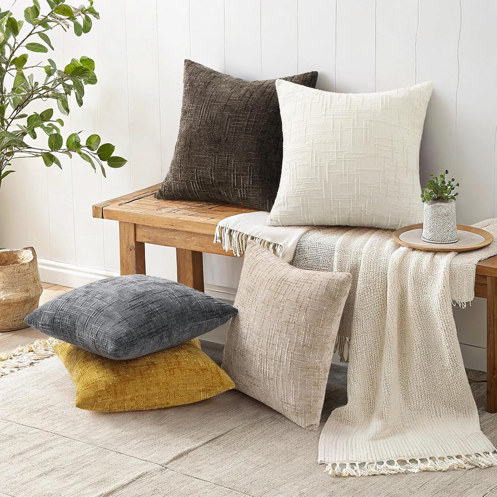 Decoruhome Fall Cream White Chenille Throw Pillow Covers 18X18 Set Of 2 Textured Soft Cozy Slubby Couch Pillow Covers Modern Farmhouse Boho Decorative Pillow Cases For Bed Sofa Living Room