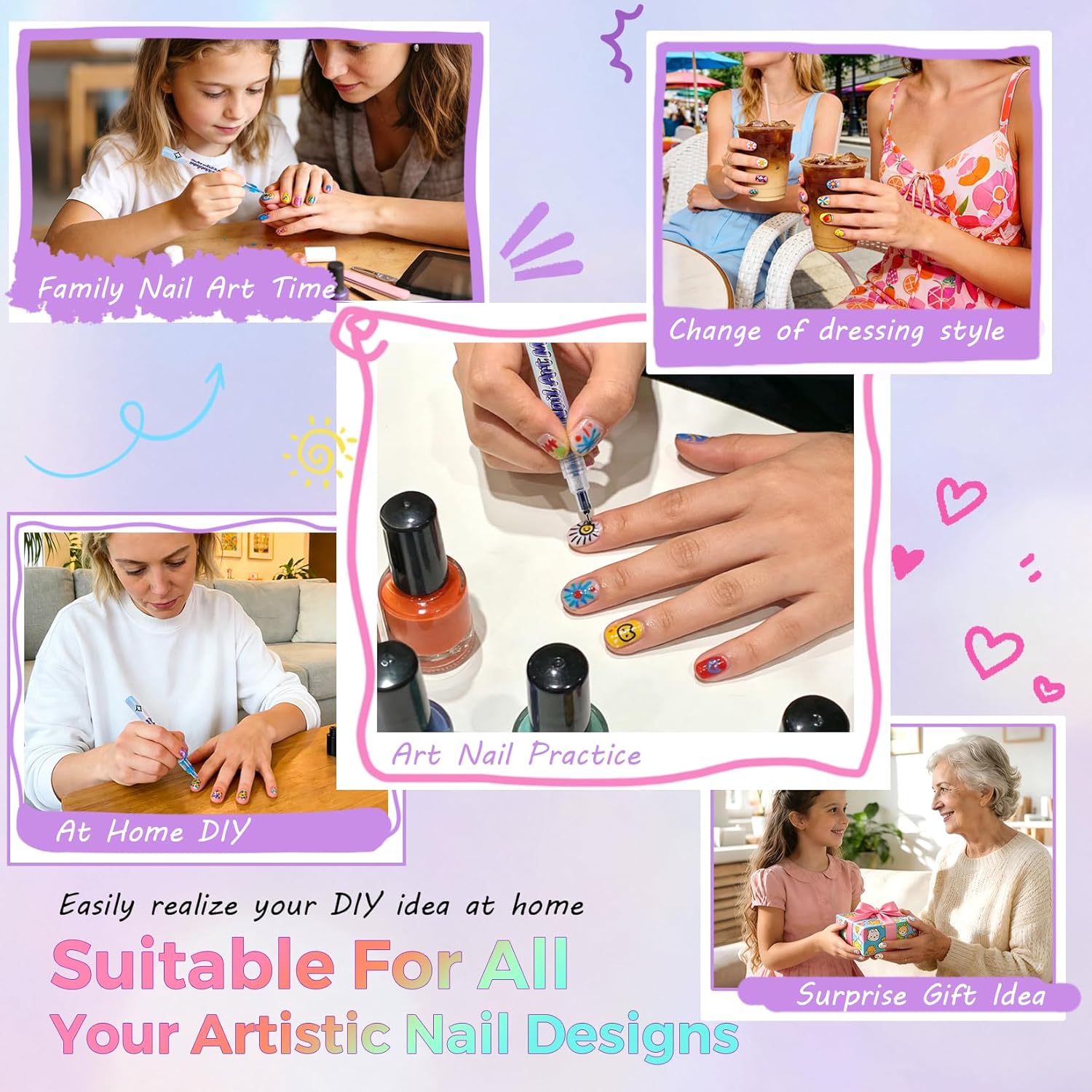 Glamonade Nail Art Markers for Kids: 0.5MM Fine Tip Vibrant Nail Polish Pens Non Toxic Set for Painting Decorate Nails Graffiti Pens DIY Salon Design & Quick Dry Hours of Fun Girls Safe Manicure Gift