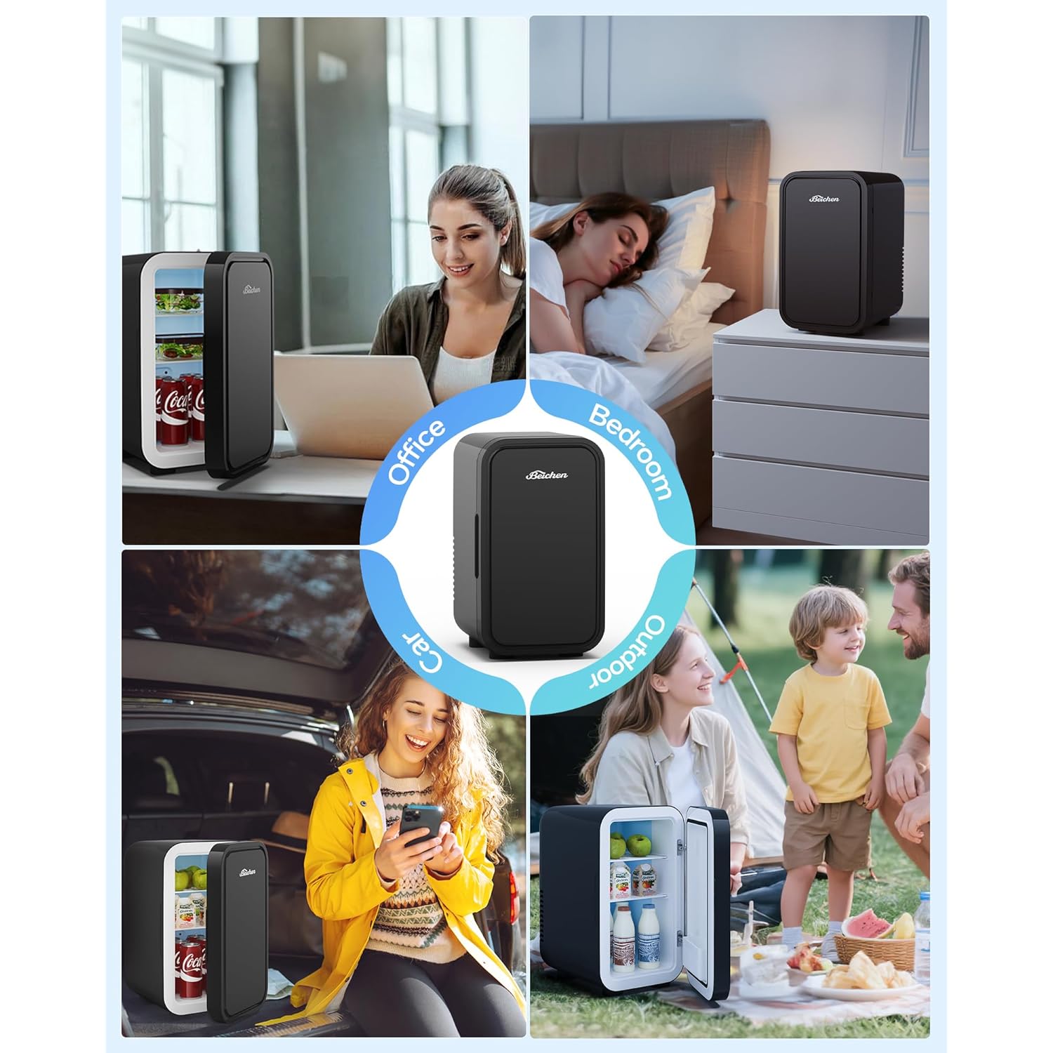 BEICHEN Mini Fridge, 6 Liter / 8 Can Small Refrigerator for Bedroom, Car, Office & Dorm, 110V AC/DC Portable Thermoelectric Cooler & Warmer for Skincare, Food, Drinks, Black
