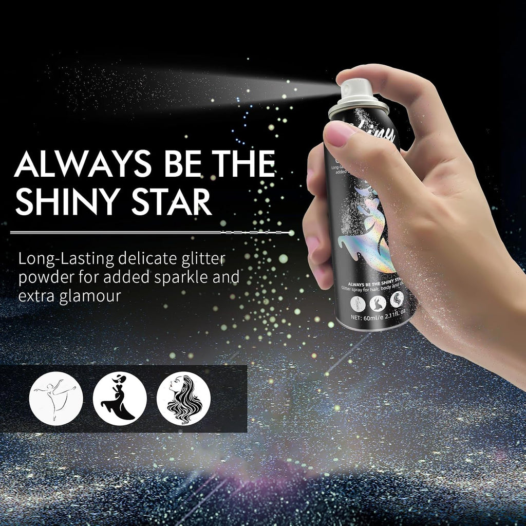 Body Glitter, Body Glitter Spray, Glitter Spray For Hair And Body, Long-Lasting And Quick-Drying Silver Glitter Hairspray Suitable For Stage, Festival Rave And Makeup Prom (2.11 Fl Oz)
