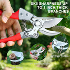 Kynup 8.6" Professional Pruning Shears For Gardening, Sk5 Stainless Steel Garden Hand Pruners For Heavy Duty Clean Cuts 4X Easier, Garden Scissors For Arthritis Left Handed, Secure Safety Lock