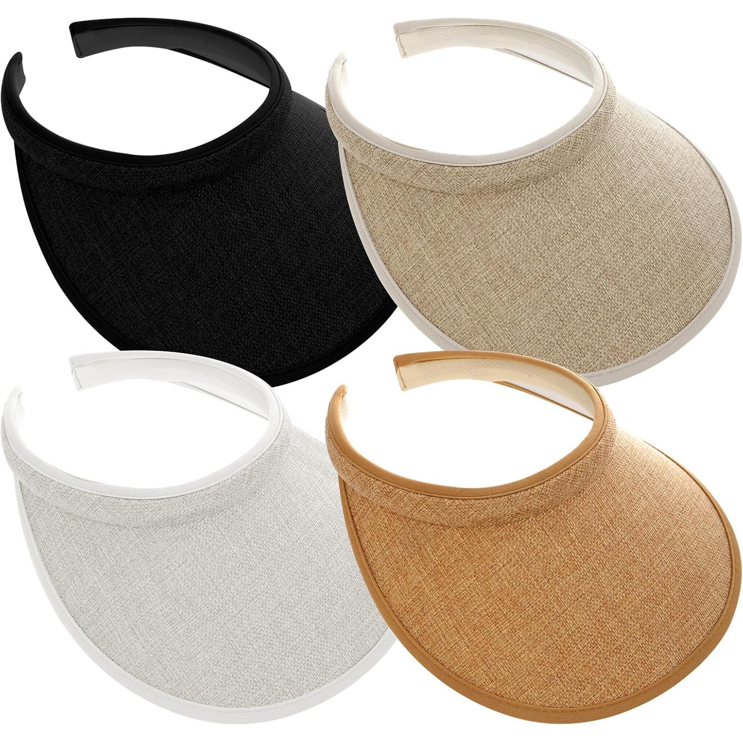 4Pcs Slip On Sun Visor Hats for Women UV Protection, Clip On Wide Brim Golf Visors for Summer Sports Travel Outdoor Activity