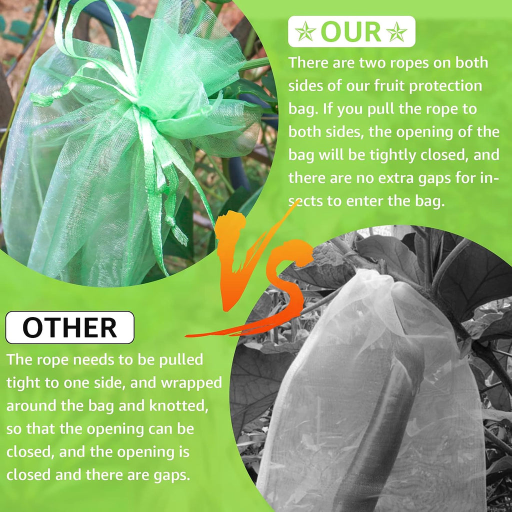 Mixc 50 Pcs Fruit Protection Bags,6''×8''Fruit Netting Bags For Fruit Trees Fruit Cover Mesh Bag With Drawstring Netting Barrier Bags For Plant Fruit Flower