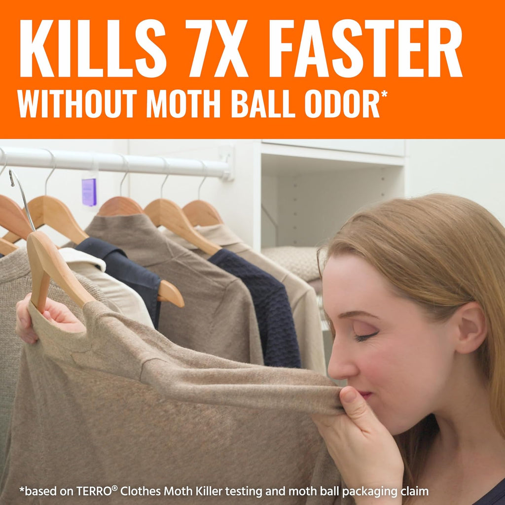 Terro Clothes Moth Killer, 3-Pack, Kills Adult Moths, Larvae & Eggs | Fast-Acting Odorless Formula, 24 Hour Protection For Closets Wardrobes Drawers Storage Areas, Treats 3 Standard Closets