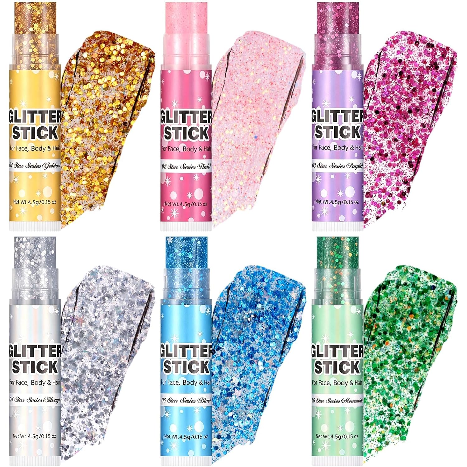 6 Colors Body Glitter Stick Set, 4Th Of July Accessories Hair Glitter, Sparkling Face Glitters Makeup For Women Kids, Shimmer Face Paint Singer Concert Festival Party Rave Accessories