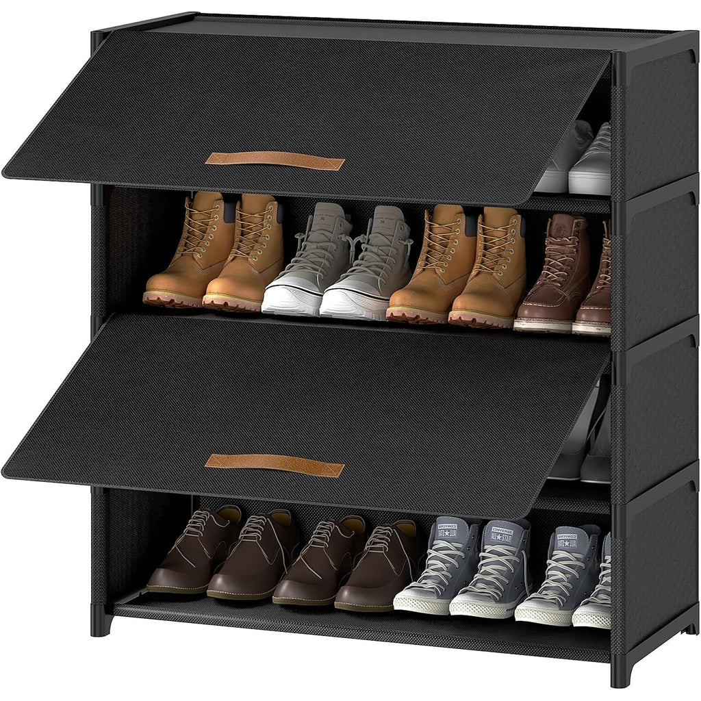Shoe Rack, 5 Tier Shoe Storage Cabinet With Door 20 Pair Plastic Shoe Shelves Organizer For Closet, Entryway, Hallway, Bedroom, Black