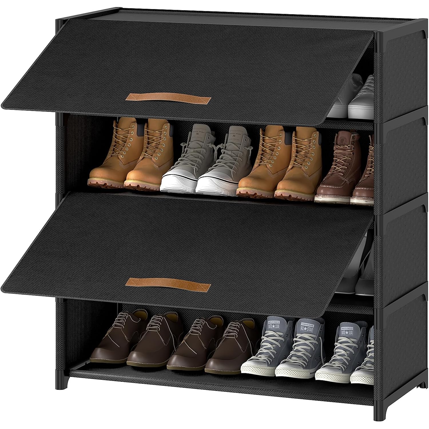 Shoe Rack, 5 Tier Shoe Storage Cabinet With Door 20 Pair Plastic Shoe Shelves Organizer For Closet, Entryway, Hallway, Bedroom, Black